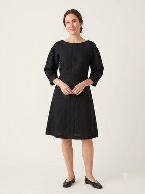 Banana Republic Black Linen Blend 3/4 Sleeve Boat Neck Dress Size 10